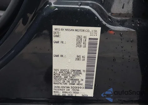 2022 Nissan Altima Sv Fwd z USA, uszkodzony, nr VIN 1N4BL4DV5NN309993